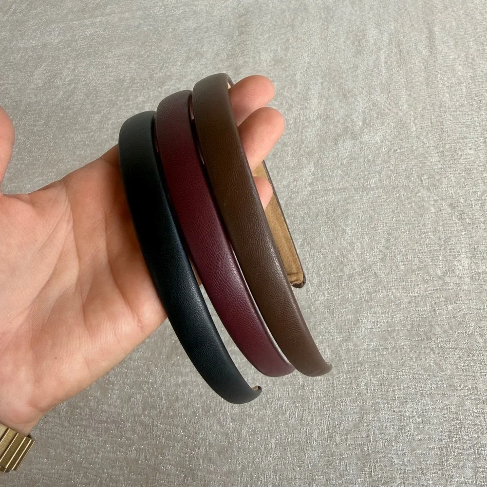 3pc Faux Leather Padded Headband Set Black Burgundy Brown Slim Hair Accessory